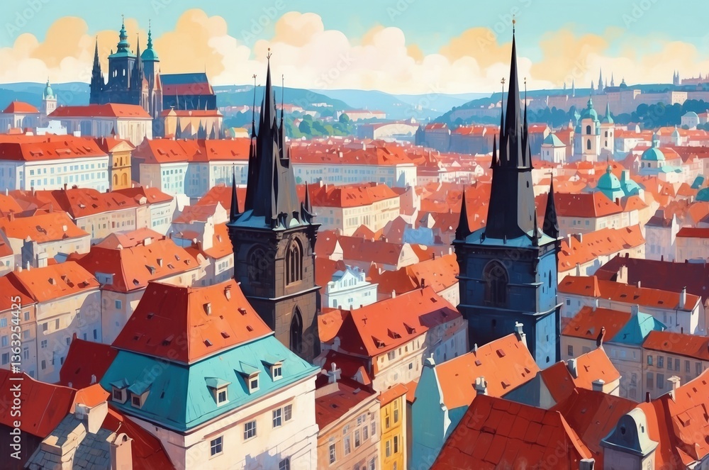 custom made wallpaper toronto digitalStunning panoramic view of a historic city with towers and terracotta rooftops under a blue sky