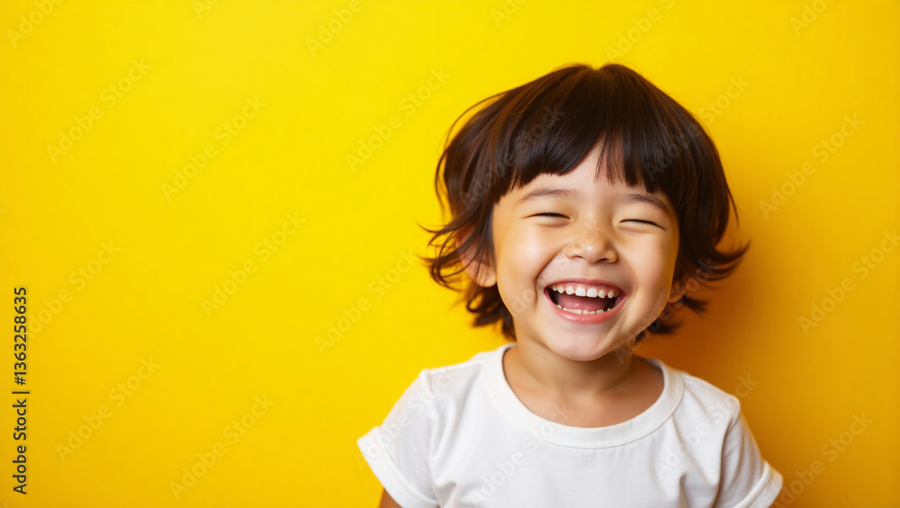 Laughing Child Against Yellow Background Laughing Child Against Yellow Background