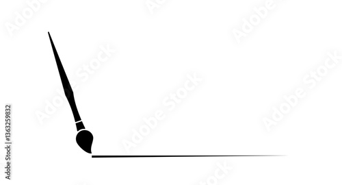Cartoon paintbrush with brush stroke. Black paint brush logo. Vector