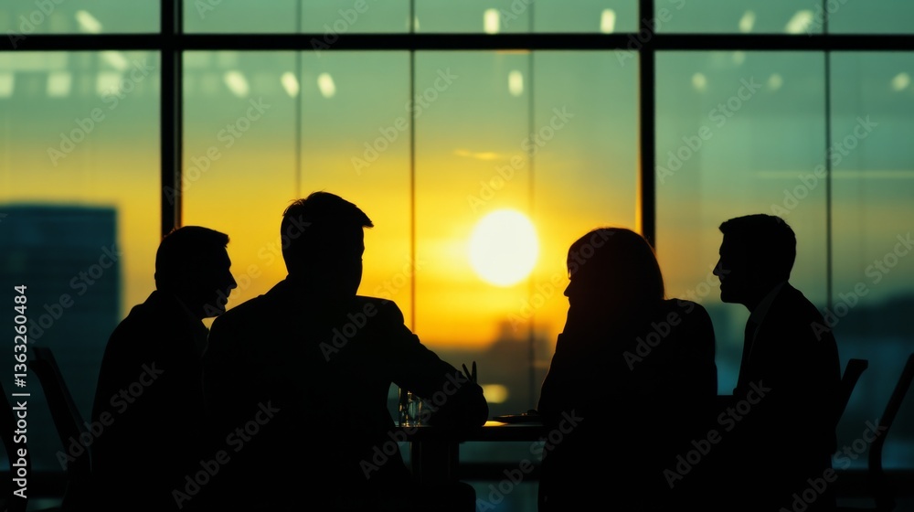 Silhouettes of business professionals discussing innovation, digital transformation, and global market trends generative ai Silhouettes of business professionals discussing innovation, digital transformation, and global market trends generative ai