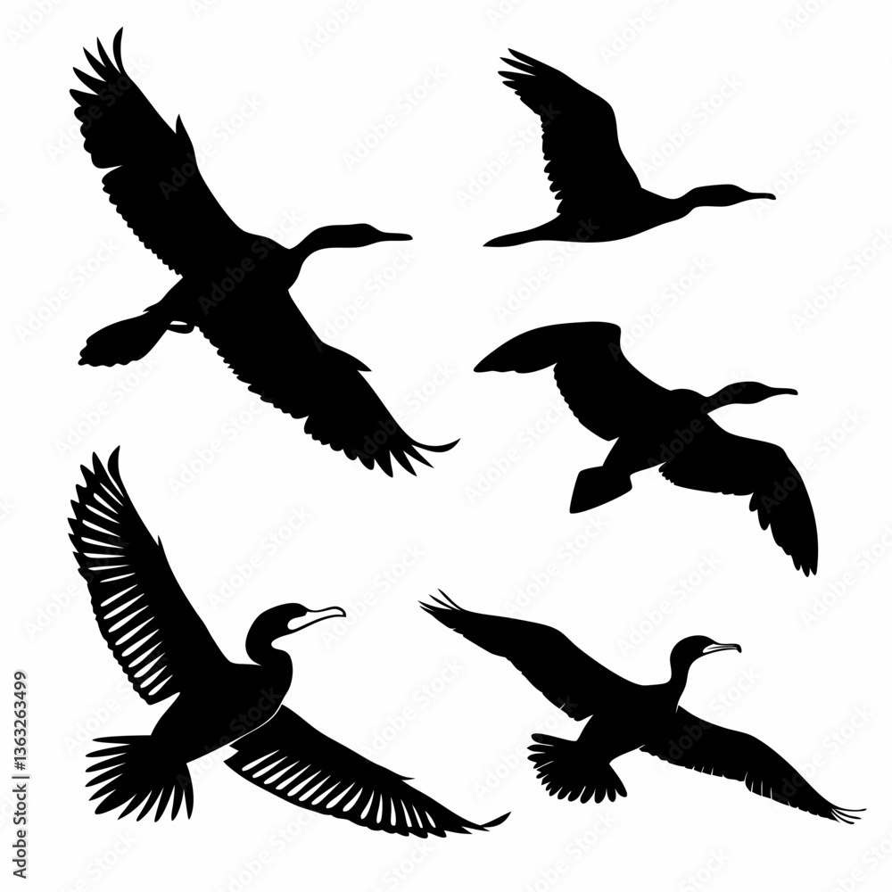 Obraz premium cormorant icon set black silhouette vector bundle
