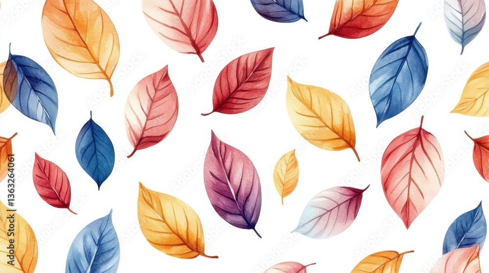 Watercolor Leaf Pattern with Autumnal Hues Seamless Design for Textile Prints and Digital Backgrounds Capturing the Essence of Fall Season Watercolor Leaf Pattern with Autumnal Hues Seamless Design for Textile Prints and Digital Backgrounds Capturing the Essence of Fall Season