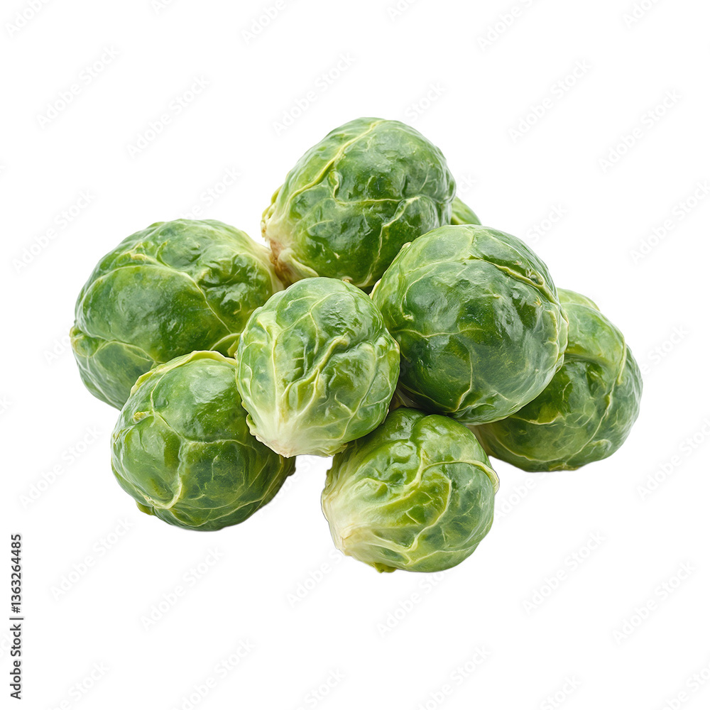 Fototapeta premium Fresh and vibrant Brussels sprouts with glossy texture showcasing their firm green heads Perfect for healthy eating and farm fresh concepts