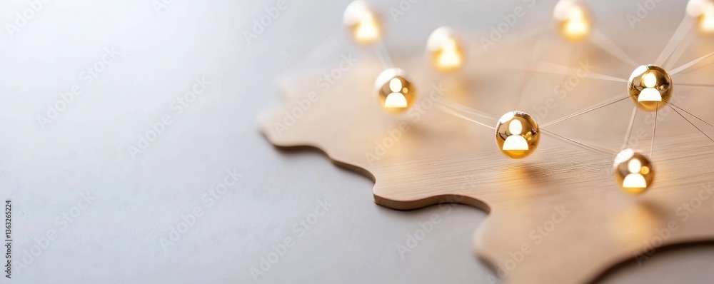 Fototapeta premium Golden spheres on wood with network connections