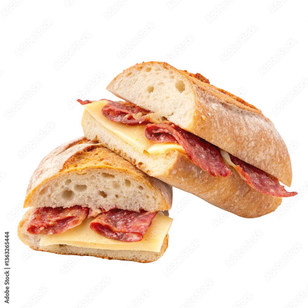 Sandwich with cheese and salami isolated on transparent background
Sandwich with cheese and salami isolated on transparent background