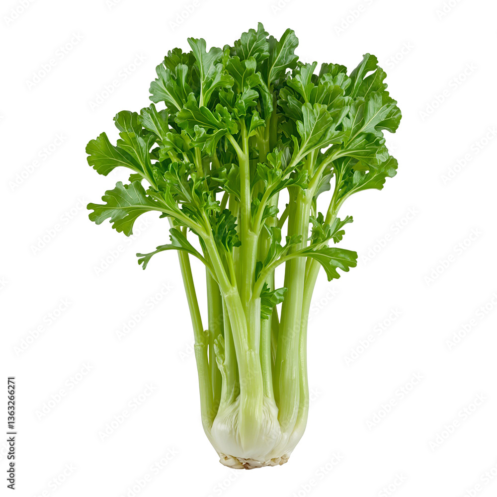 Fresh celery stalk with lush green leaves perfect for healthy eating or organic food concepts Vibrant and crisp Fresh celery stalk with lush green leaves perfect for healthy eating or organic food concepts Vibrant and crisp