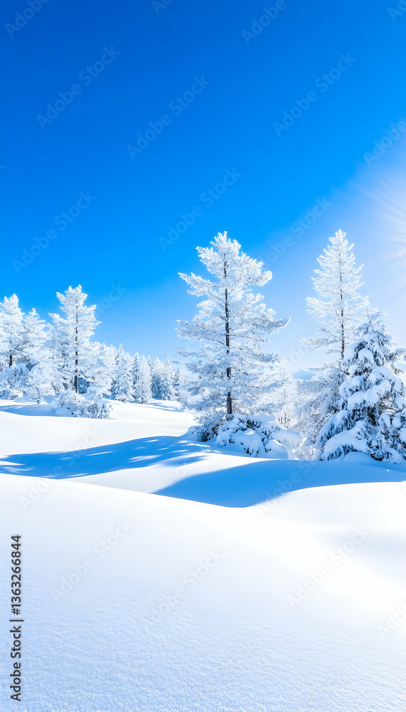 Snow-covered trees on a bright, sunny winter day Snow-covered trees on a bright, sunny winter day