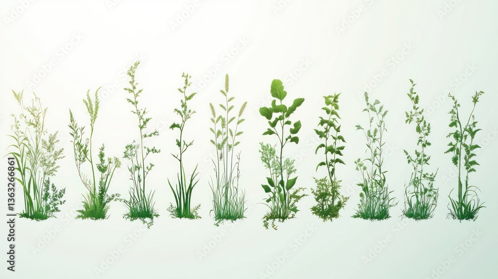 custom made wallpaper toronto digitalVarious types of green plants and grasses presented on a bright background