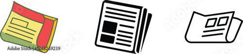 Newspaper Icons Colorful, Black, White, Folded, News, Articles, Paper, Print, Read, Media