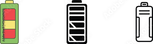 Battery Icons Low, Medium, High, and Empty Charge Levels