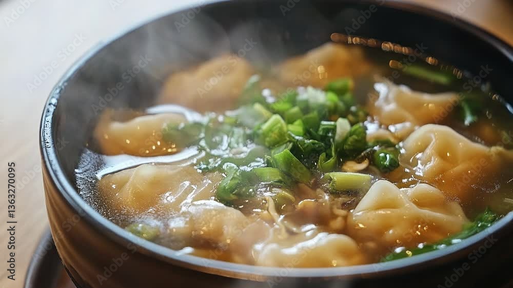 Wonton soup with smoke around Wonton soup with smoke around