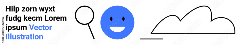 Fototapeta premium Blue happy face, simple magnifying glass, and outlined cloud visualizing positivity, search, and technology. Ideal for happiness, search, cloud computing, tech visuals teamwork innovation simple