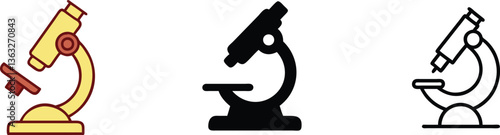 Microscope Icons Yellow, Black, Outline, Science, Lab, Research, Technology, Experiment, Biology, Ed