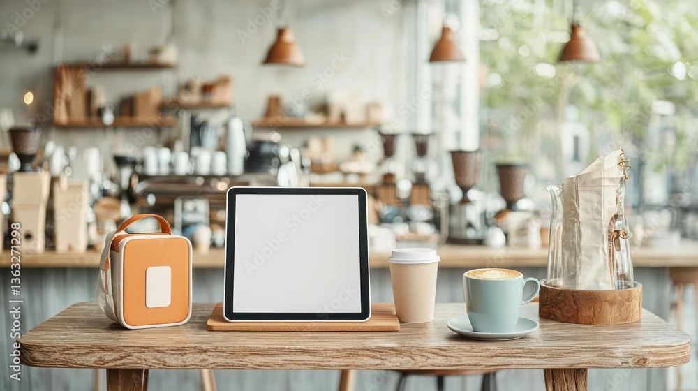 Cafe scene with tablet and coffee Cafe scene with tablet and coffee