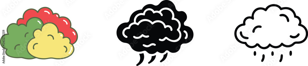 Colorful Clouds, Black Cloud, White Rain Cloud Illustrations Colorful Clouds, Black Cloud, White Rain Cloud Illustrations