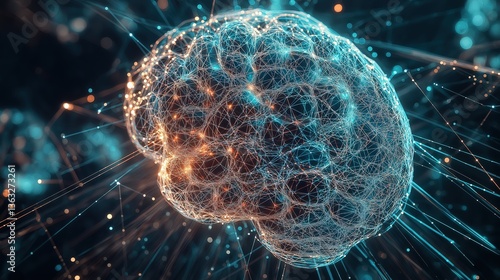 Futuristic neural network illustration with glowing connections