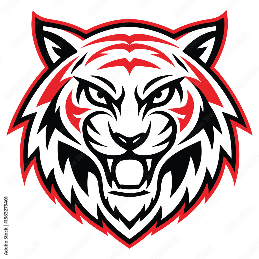 Fototapeta premium Red Outline Tiger Head Mascot on a Transparent Background