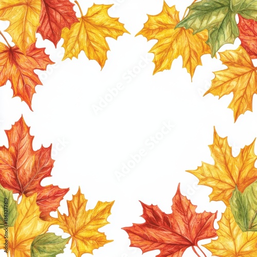 Watercolor maple leaves frame in vibrant autumn colors for seasonal design and creative projects