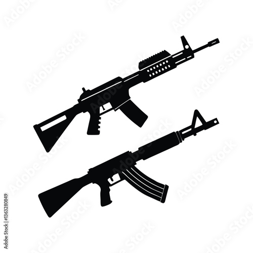 Vector illustration of an assault rifle with a focus on gun, weapon, and military elements