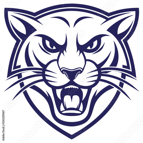 Obraz na płótnie Navy Outlined Angry Cougar Mascot Growling with Sharp Teeth Design