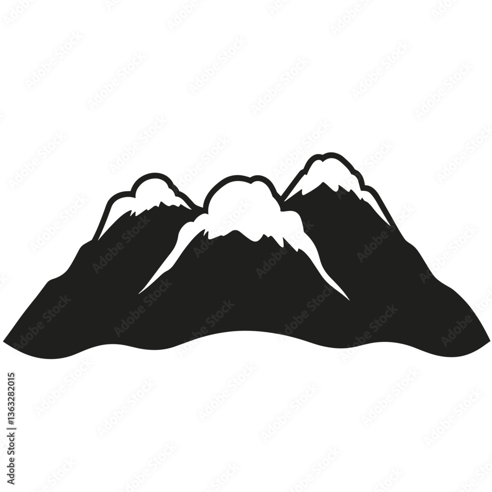 Snowy mountain peak in black and white minimalist silhouette Snowy mountain peak in black and white minimalist silhouette