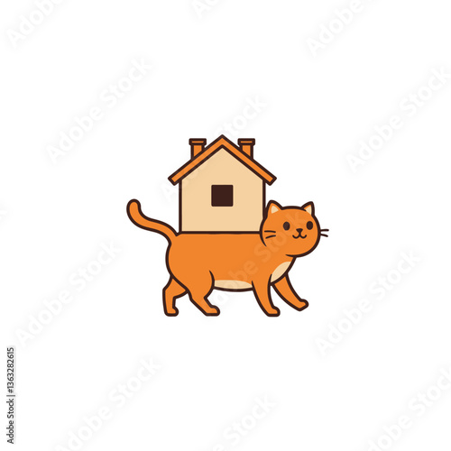 A cute orange cat carrying a house on its back