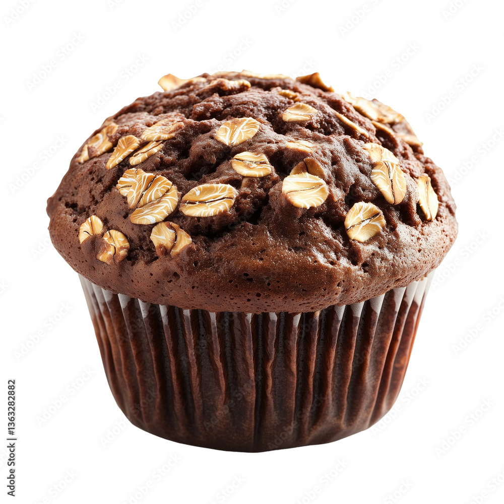 Chocolate Oat Muffin with Chocolate Chips isolated on transparent or white background Chocolate Oat Muffin with Chocolate Chips isolated on transparent or white background