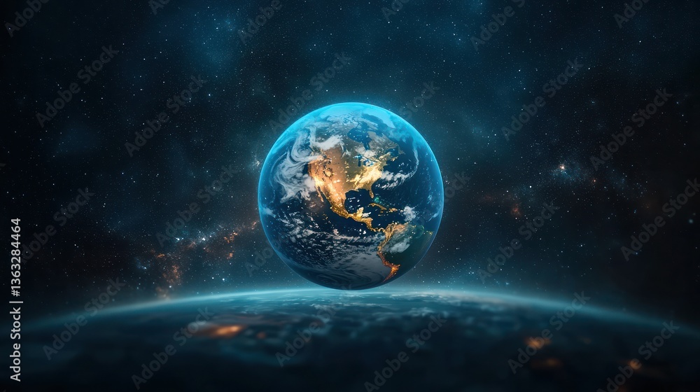 Obraz premium Earth in cosmos, glowing