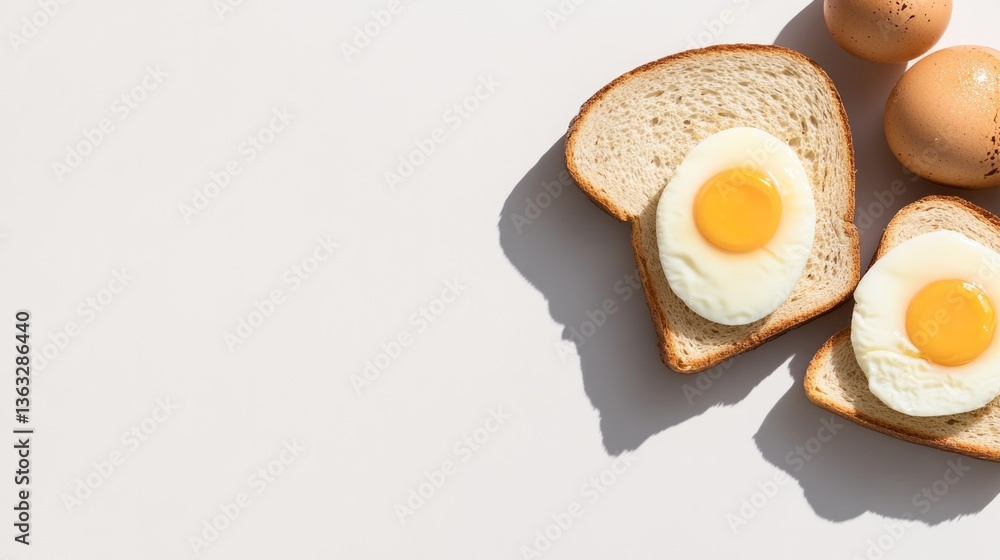 traditional breakfast scene with various classic elements like eggs toast and fruit arranged on white surface composition traditional breakfast scene with various classic elements like eggs toast and fruit arranged on white surface composition