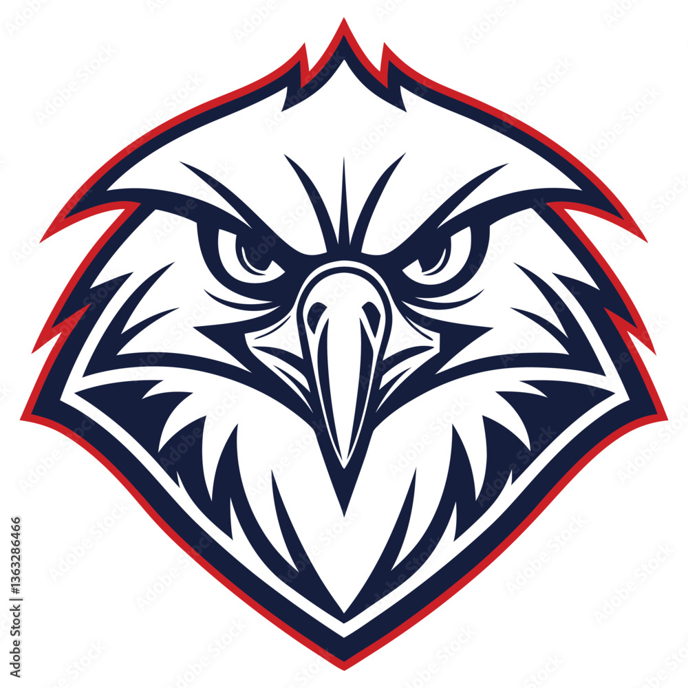 Fototapeta premium Detailed Eagle Head Mascot with Strong Gaze in Bold Blue and Red