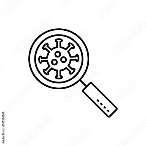Magnifying Glass Over Virus Icon line