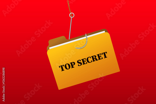 A yellow folder attached to a hook with the words top secret written on it captures attention.