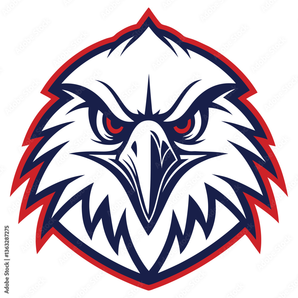 Fototapeta premium Fierce Eagle Head Bold with Red Accents on White Background