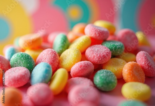 bright vibrant candy close captured colorful lively backdrop highlighting textures shapes, sweets, sugar, party, fun, treats, round, spiral, design, decor