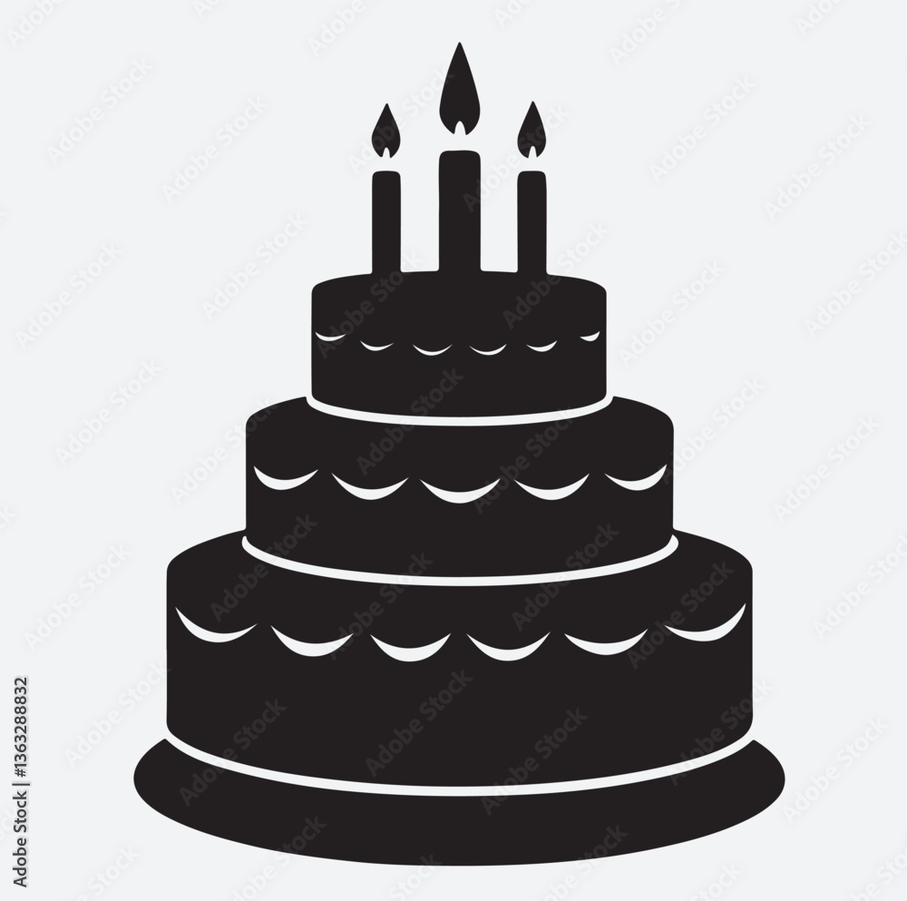 birthday cake silhouette vector art illustration, birthday cake with candles birthday cake silhouette vector art illustration, birthday cake with candles