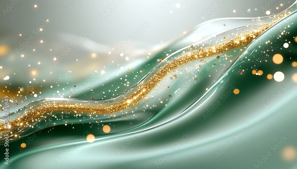 Abstract Liquid Flow; Green Gold; Elegant Texture