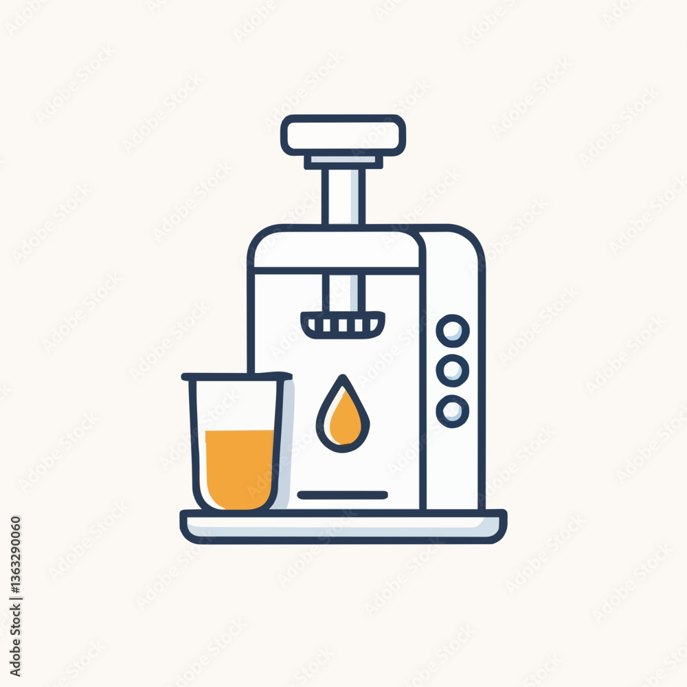 Oil Press illustration with fresh juice in modern style Oil Press illustration with fresh juice in modern style