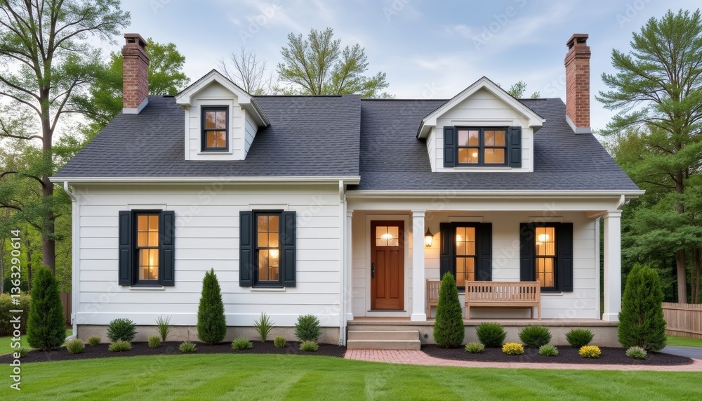 Obraz premium Charming family house with cozy exterior design in lush surroundings, home