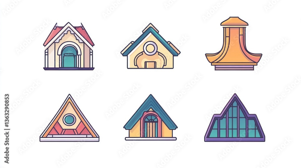 Colorful house architectural styles, design elements, illustration Colorful house architectural styles, design elements, illustration