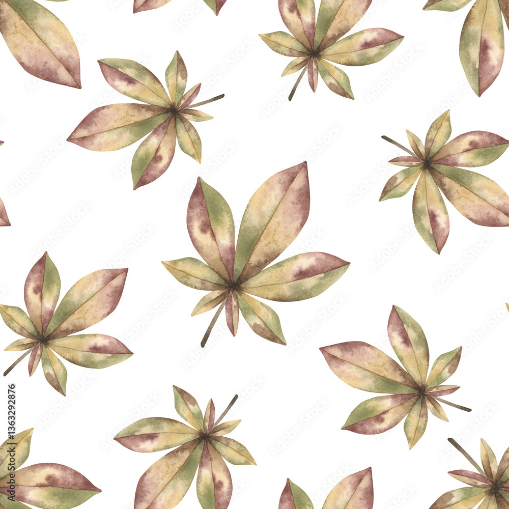 Back to school. Watercolor hand-drawn seamless pattern with autumn leaves. Cute school print for kids on white background Back to school. Watercolor hand-drawn seamless pattern with autumn leaves. Cute school print for kids on white background
