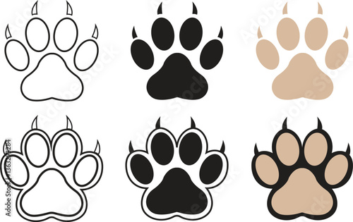 Paw footprint icon set. Paw print icons in different style isolated on transparent background. Dog and cat paw vector signs. Wild animal footprint icons, Sketch Design, Editable stroke.
