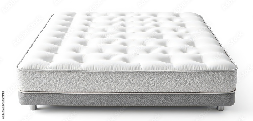 A pristine white mattress, perfectly smooth, isolated on a pure white background, bedroom, advertising, smooth