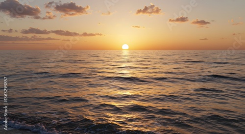 Ocean Sunset with Golden Light Reflection on Water and Cloudy Sky