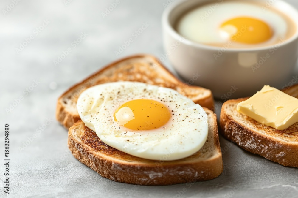 minimalist shot of traditional breakfast table setup with eggs toast butter and coffee against soft diffused light minimalist shot of traditional breakfast table setup with eggs toast butter and coffee against soft diffused light