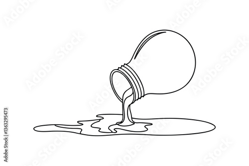 Bulb Liquid Pouring Spilling Line Art Minimalist Design Illustration