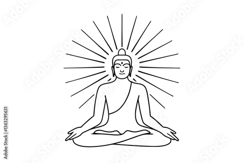 Serene Buddha Meditation Enlightenment Line Art Peaceful Spiritual Icon Graphic