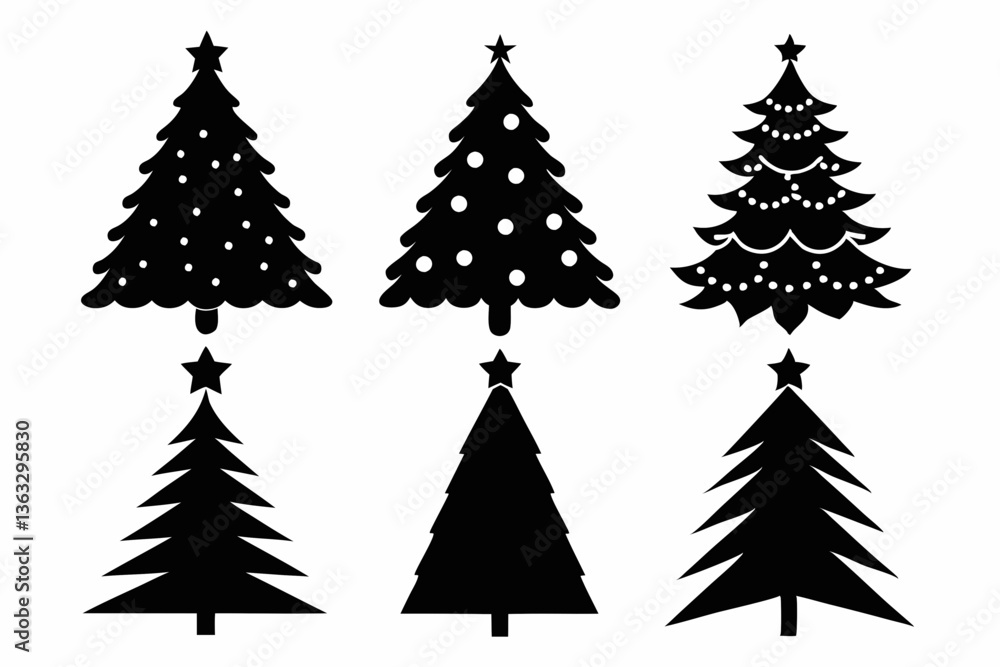 Fototapeta premium christmas tree icon set black silhouette vector bundle