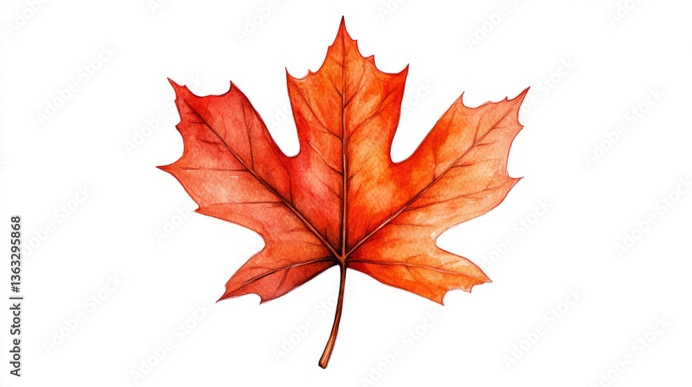 Fototapeta premium Elegant Watercolor maple leaf with splattered edges in warm autumn colors artistic and organic interpretation 