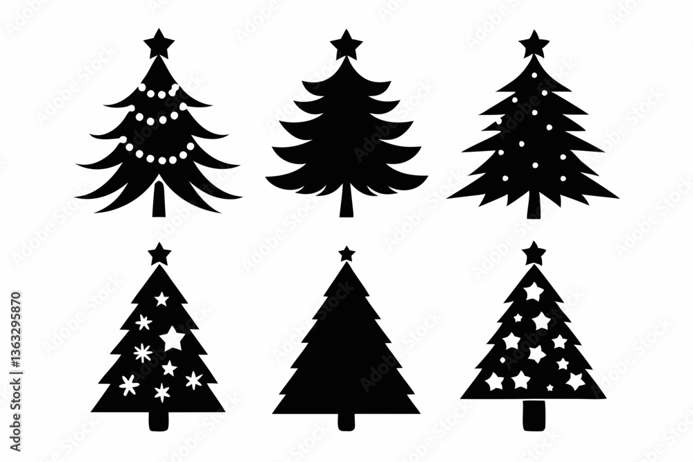Obraz premium christmas tree icon set black silhouette vector bundle