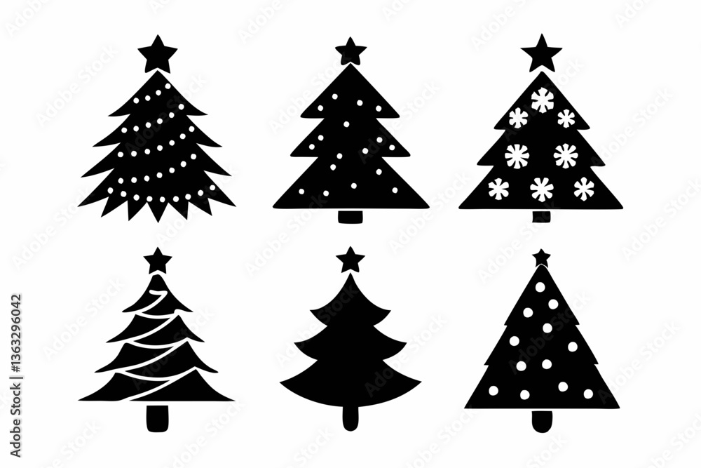 Obraz premium christmas tree icon set black silhouette vector bundle